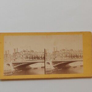 ANTIQUE STEREOGRAPH Card Bridge over the River Seine Paris France
